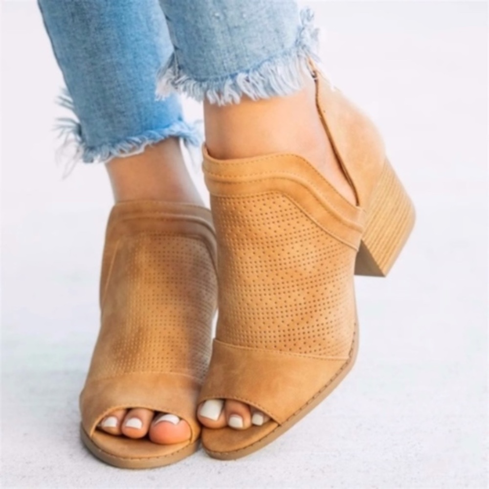 tan cut out peep toe booties boho spring - Picture 2 of 2